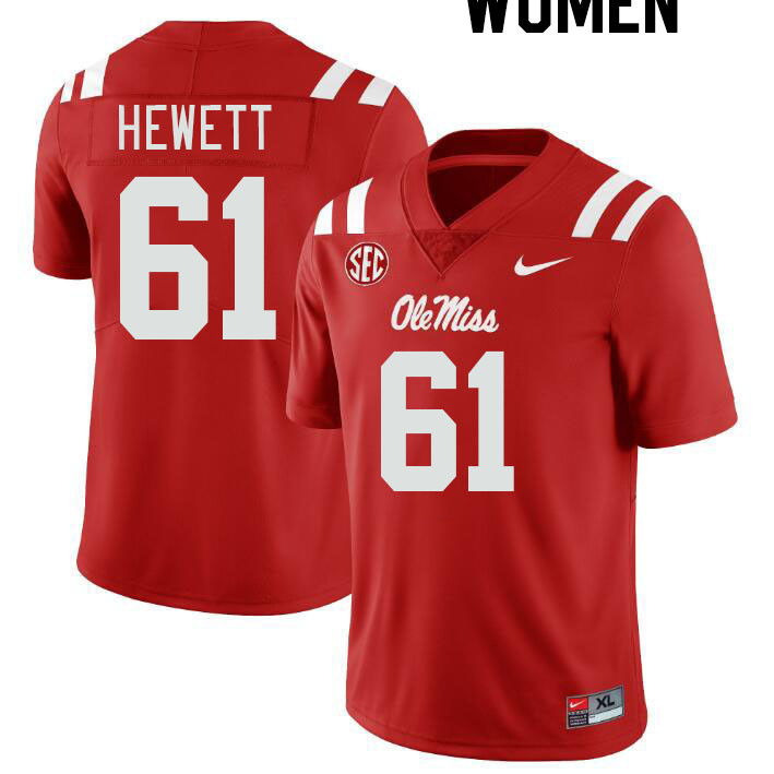 Women #61 Lane Hewett Ole Miss Rebels College Football Jerseyes Stitched Sale-Red - Click Image to Close